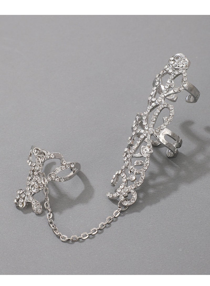 SYOSI طقم خواتم أصابع، 4 قطع خواتم أصابع كاملة على شكل ورقة، سلسلة يد من الذهب والفضة، خواتم أصابع بتصميم ورقة مع سلسلة، خواتم قابلة للتعديل للمجوهرات للفتيات المراهقات والنساء - Image 3