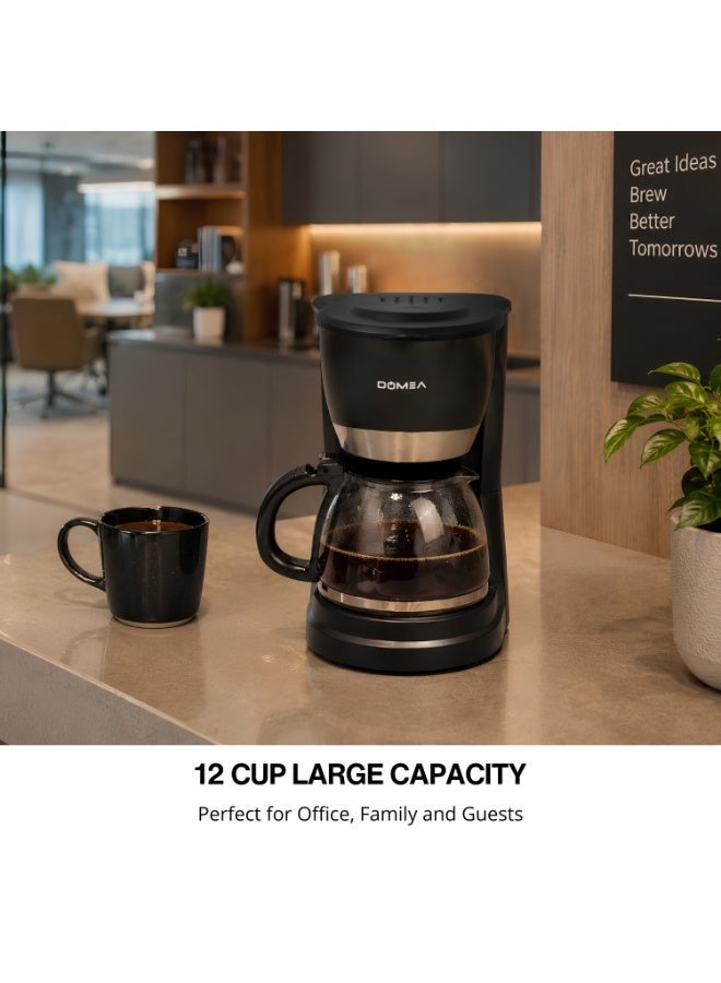 DOMEA Coffee Maker 1.2L – 12 Cup Drip Coffee Machine with Glass Carafe, Washable Filter, Quick Heating & One-Touch Operation, Coffee Brewer for Home & Office, 830W KCM171 - Image 2