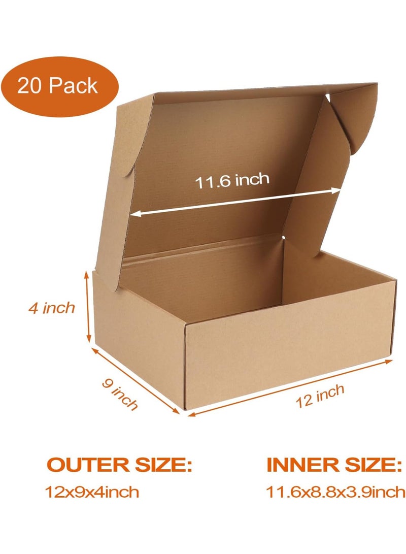 PHAREGE صناديق شحن كرتون مموج 12×9×4 بوصة – عبوة 20 صندوق للتغليف والشحن للأعمال الصغيرة وتغليف الهدايا والتخزين – صناديق كرافت سهلة الطي - Image 1