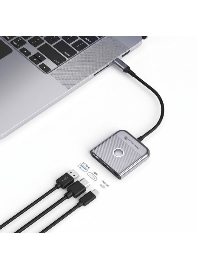 FIFTH ELEMENT LINK 3-in-1 USB-C Hub with 4K HDMI, USB-A & 100W PD Pass-Through Charging – Grey - Image 4