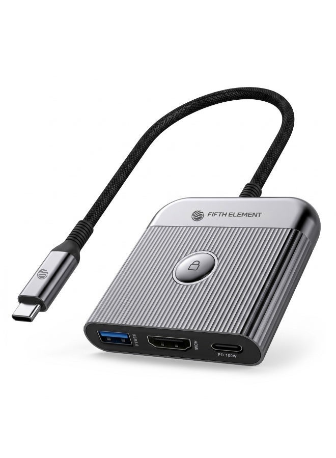 FIFTH ELEMENT LINK 3-in-1 USB-C Hub with 4K HDMI, USB-A & 100W PD Pass-Through Charging – Grey - Image 1
