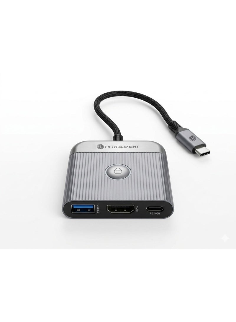 FIFTH ELEMENT LINK 3-in-1 USB-C Hub with 4K HDMI, USB-A & 100W PD Pass-Through Charging – Grey - Image 2