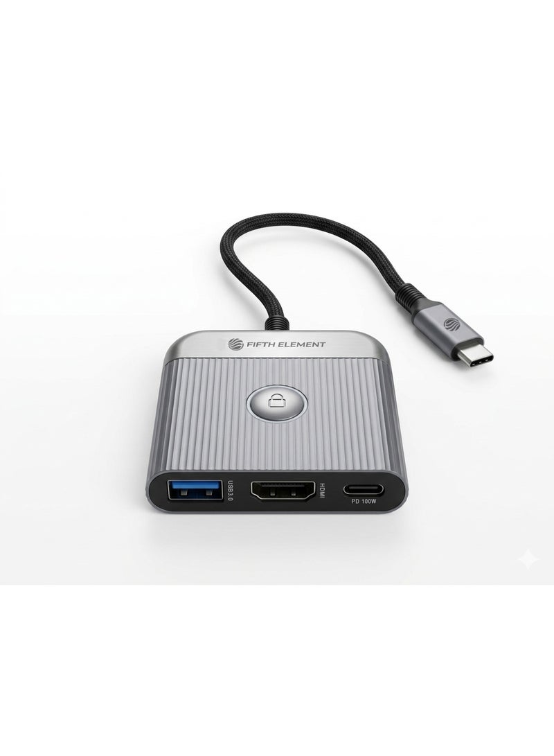 FIFTH ELEMENT LINK 3-in-1 USB-C Hub with 4K HDMI, USB-A & 100W PD Pass-Through Charging – Grey - Image 4