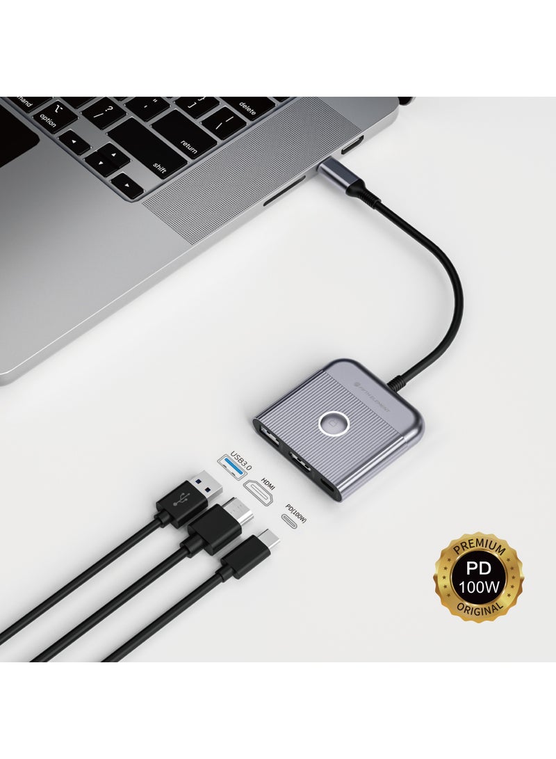FIFTH ELEMENT LINK 3-in-1 USB-C Hub with 4K HDMI, USB-A & 100W PD Pass-Through Charging – Grey - Image 2