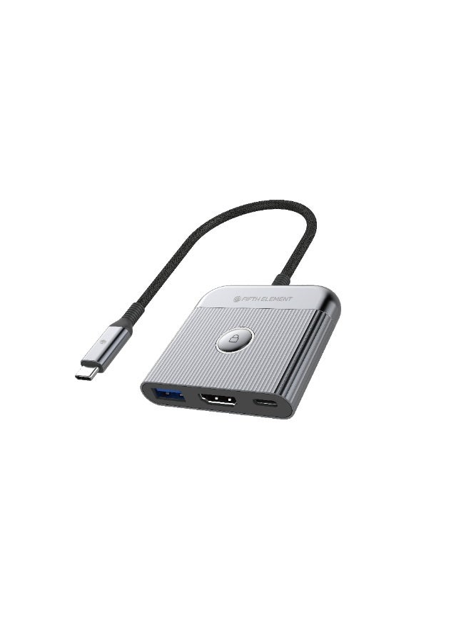 FIFTH ELEMENT LINK 3-in-1 USB-C Hub with 4K HDMI, USB-A & 100W PD Pass-Through Charging – Grey - Image 1