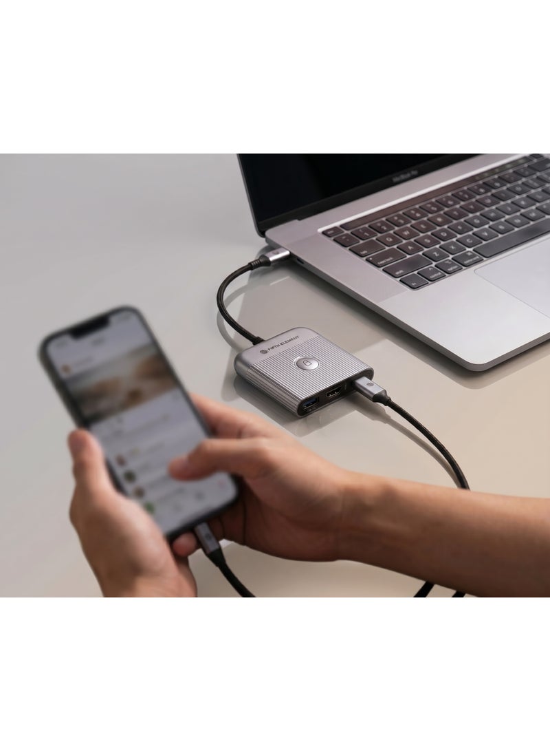 FIFTH ELEMENT LINK 3-in-1 USB-C Hub with 4K HDMI, USB-A & 100W PD Pass-Through Charging – Grey - Image 3