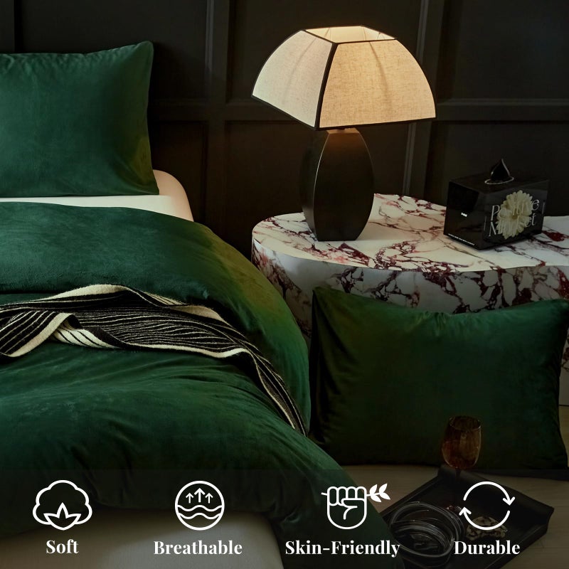 WARMDERN Emerald Green Flannel Velvet Duvet Cover King Size Duvet Cover Bedding Sets, 3pcs Ultra Soft Luxury Textured Modern Crystal Velvet Duvet Covers with Zipper Closure(Emerald Green, King) - Image 5