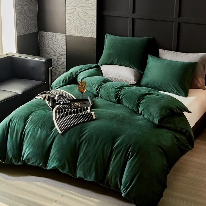 WARMDERN Emerald Green Flannel Velvet Duvet Cover King Size Duvet Cover Bedding Sets, 3pcs Ultra Soft Luxury Textured Modern Crystal Velvet Duvet Covers with Zipper Closure(Emerald Green, King) - Image 2