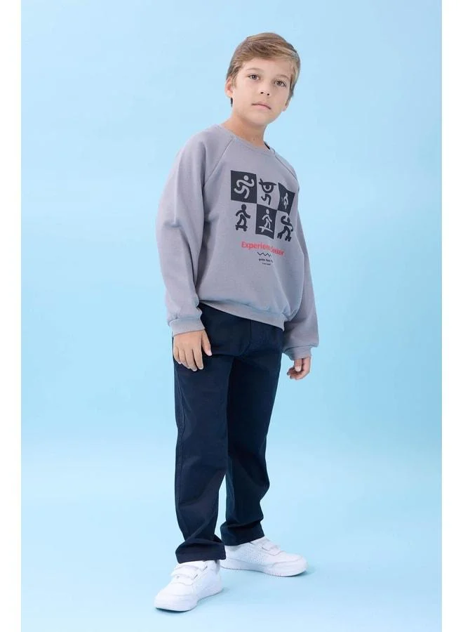 Perendi Boy's Bike Neck Seasonal Printed Sweatshirt - Gray
