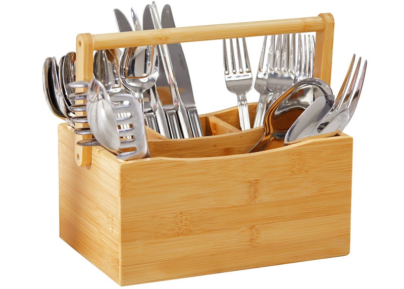 RoyalHouse RoyalHouse Natural Bamboo Utensil Holder And Organizer For Kitchen Countertop Bamboo Picnic Basket With Folding Handle for Camping Trip
