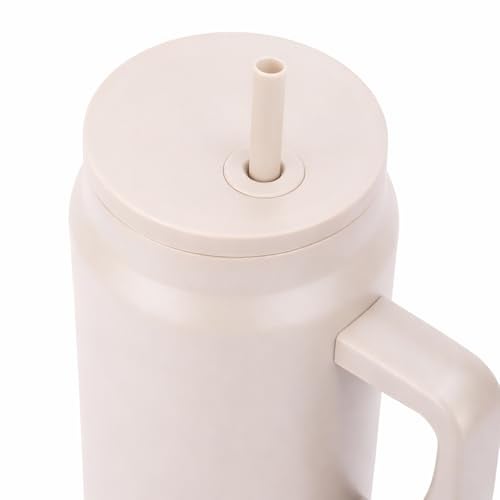 House of Quirk 1500ML Stainless Steel Mug Tumbler with Handle & Straw Lid – Large Water Bottle for Men & Women (Oat) - Image 5