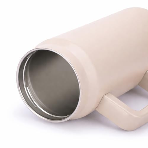 House of Quirk 1500ML Stainless Steel Mug Tumbler with Handle & Straw Lid – Large Water Bottle for Men & Women (Oat) - Image 3