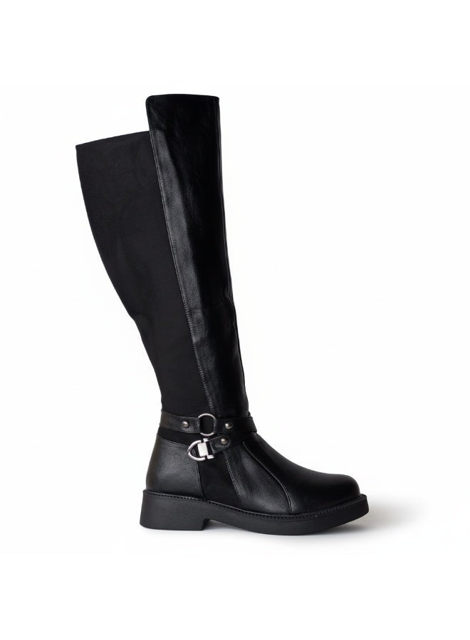 LIFESTYLISH Long Boot  Leather And Suede Elegant  LB-47 - Black - Image 2