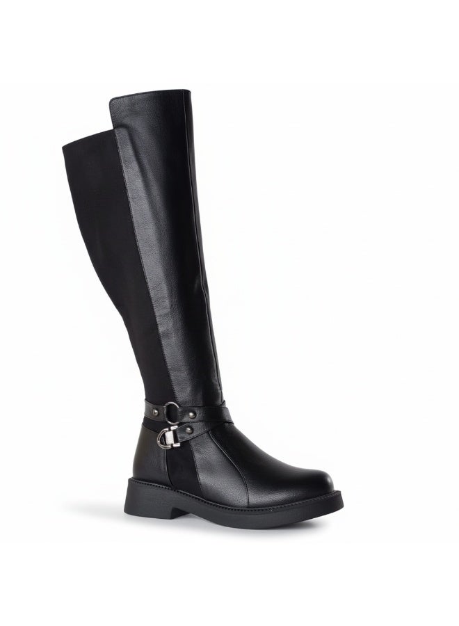 LIFESTYLISH Long Boot  Leather And Suede Elegant  LB-47 - Black - Image 3