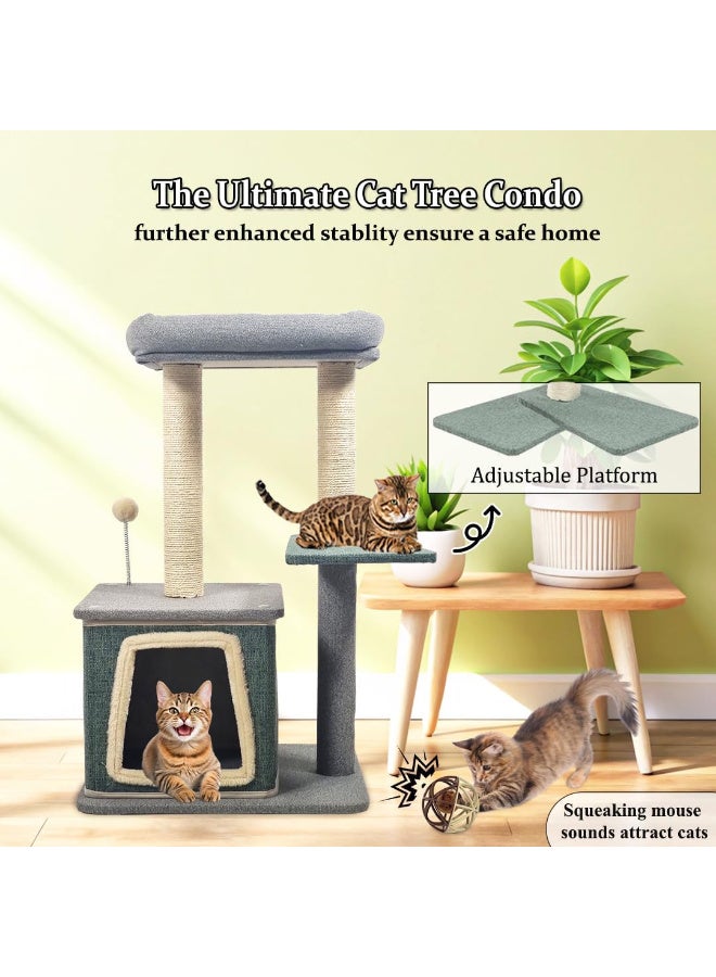أن ان سي بيتس برج شجرة قطط متعدد المستويات بطول 80 سم للقطط المنزلية، مع سرير مريح، ومجثم علوي، وعمود خدش من السيزال، وألعاب تفاعلية - صرير، وكرة ملاكمة، وفأر متدحرج (رمادي وأخضر) - Image 5