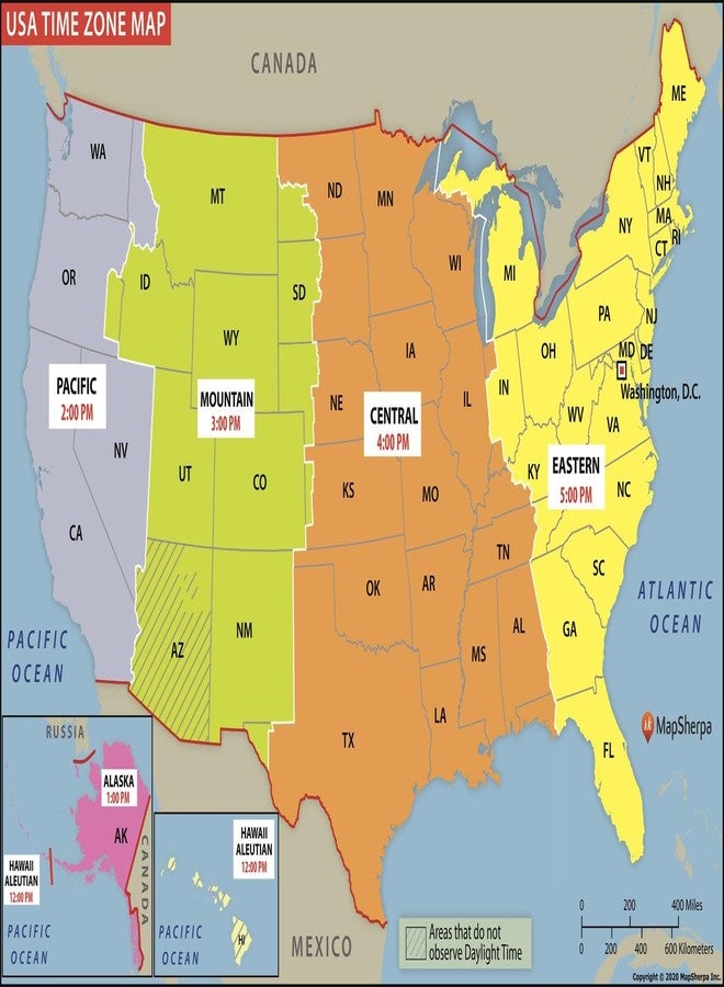 MapSherpa USA Time Zone Map - 36 x 24 inch Poster - Front Lamination - Image 1