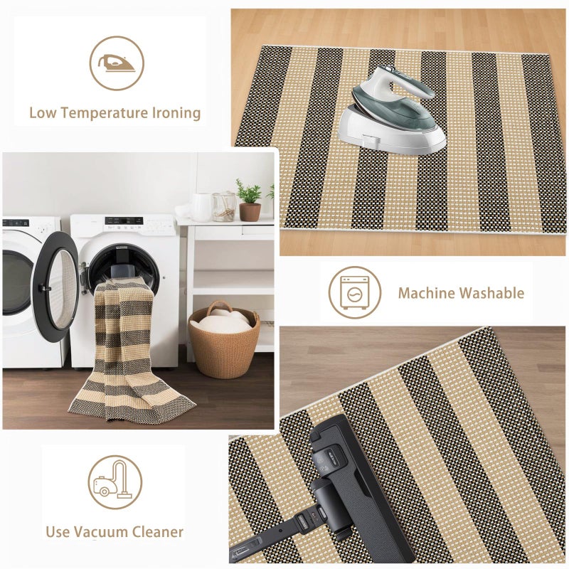 Sungea Striped Outdoor Front Door Mat 24"x51", Cotton Hand Woven Rug Indoor Doormat Washable Black and Tan Rug Runner, Foldable Front Door Rugs for Entryway/Farmhouse/Home Entrance - Image 4