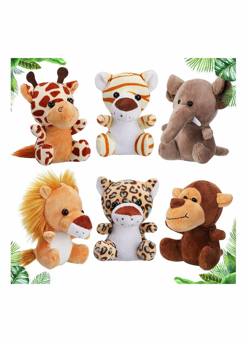 SYOSI Toy Decorations, 6 Pieces Mini Stuffed Forest Animals Jungle Animal Plush Toys in 4.8 Inch Cute Plush Elephant Lion Giraffe Tiger Plush for Animal Themed Parties - Image 1
