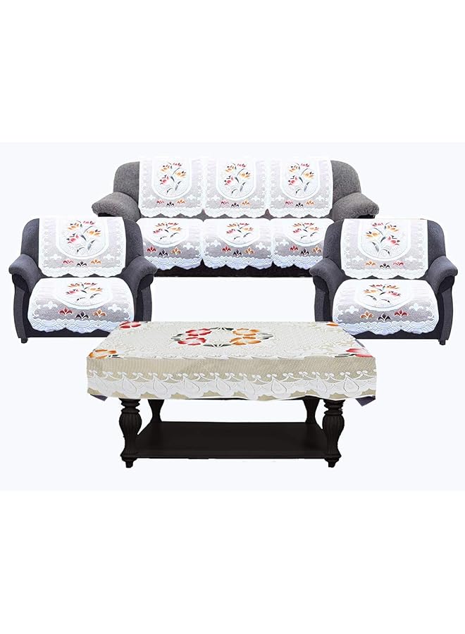Kuber Industries Flower Cotton 7 Piece 5 Seater Sofa Cover With Center Table Cover - Image 1