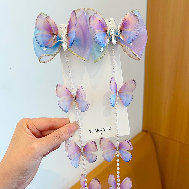 Generic Kids Butterfly Hair Clips Princess Tassel Chains 2# Dream Purple Pearl Chain Clip 1 Pair