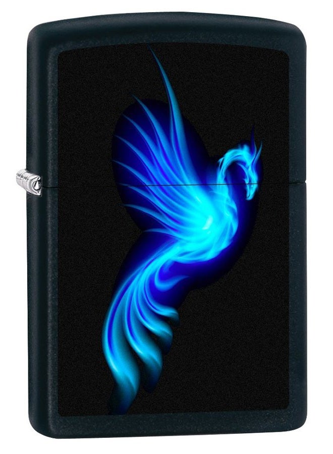 Zippo Lighter: Blue Phoenix - Black Matte 76524 - Image 1
