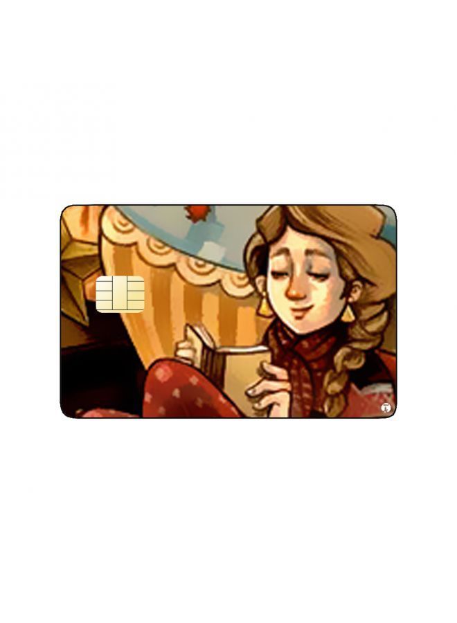 RKN PRINTED BANK CARD STICKER Cute Girl Drawing With White Cat - Image 1