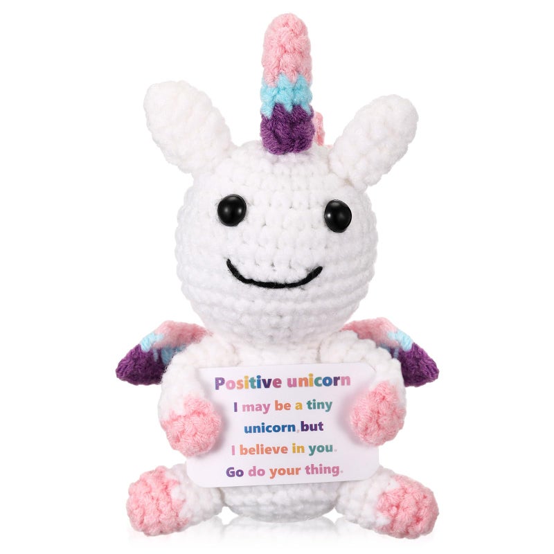 VercanMonth Positive Teddy Bear Unicorn Trash Can Dinosaur Crochet with Card Appreciation Gift for Coworker Friend Teacher Mom Christmas Birthday Thank You Gift Women MenWhiteUnicorn - Image 2