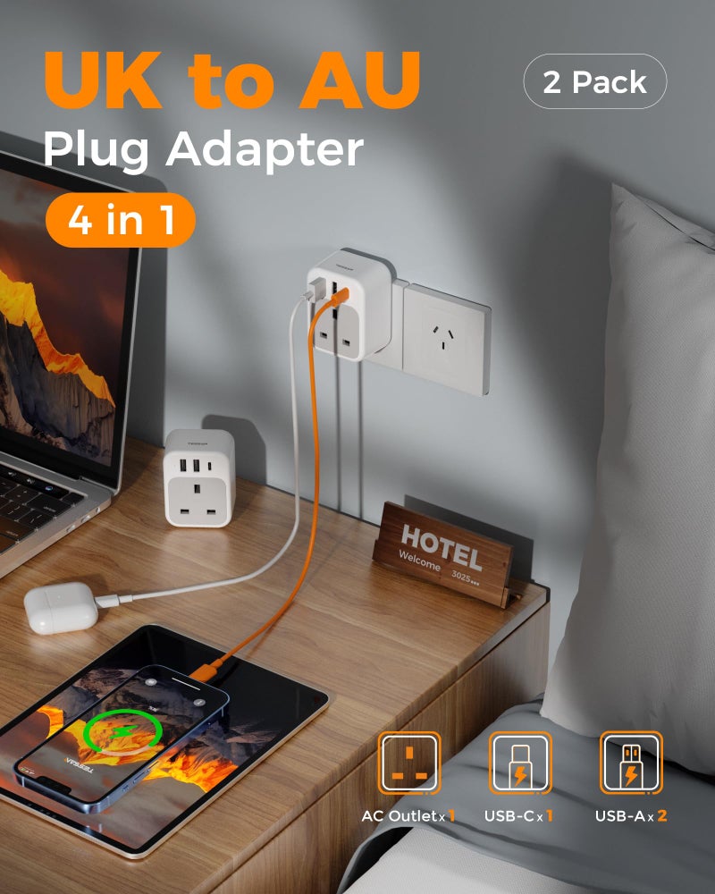 تيسان TESSAN UK to Australia Plug Adapter, Type I Australian Plug with USB C - Image 3