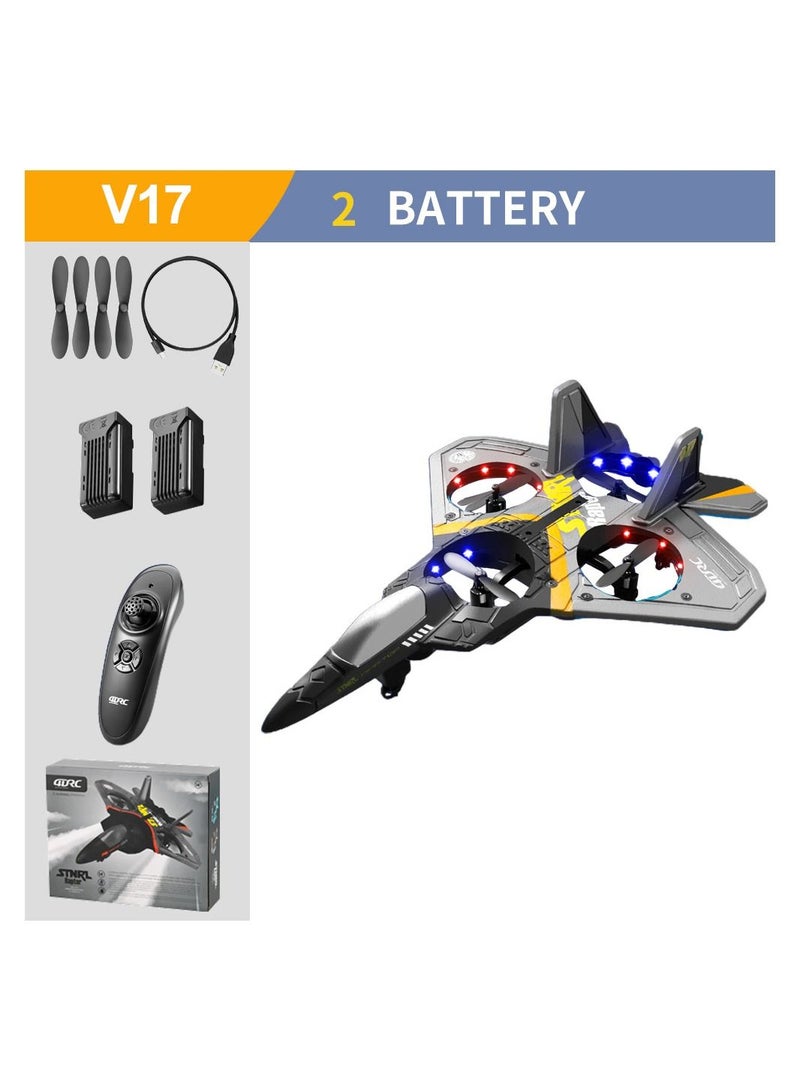 AROAQ V17 RC Plane Airplane Remote Controlled Aircraft 2.4GHz RC Aircraft with Remote Control with LED Light 2.4GHz Remote Control Airplane with 360° Spin - Image 1