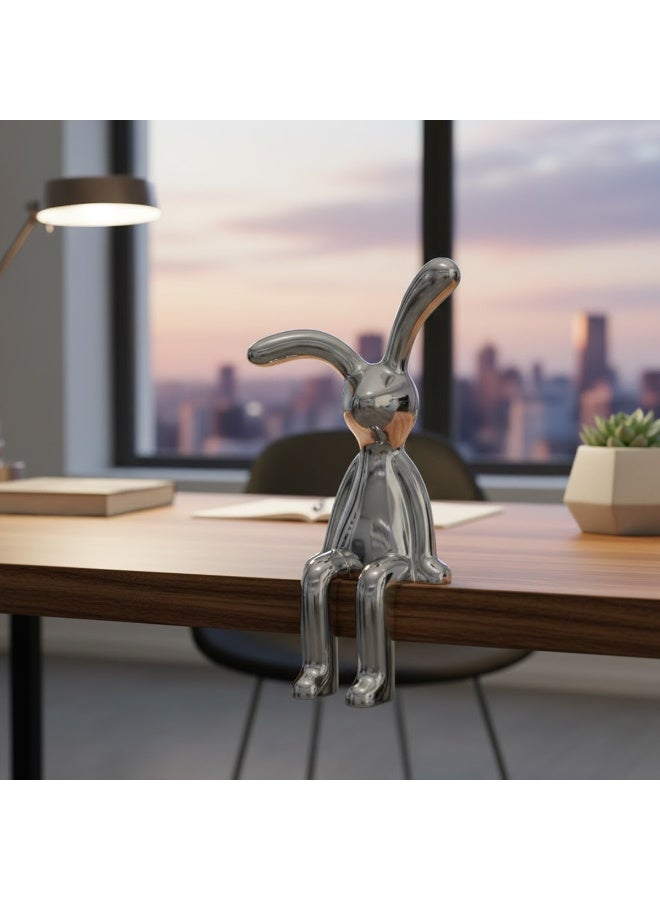 Decorative Rabbit Figurine Combo Gold Sitting Bunny and Silver Hanging Leg Bunny Car Dashboard Decor Automotive Interior Ornament Tabletop Shelf Edge Showpiece Home Office Desk Resin Metallic Finish Gift Item - Image 2
