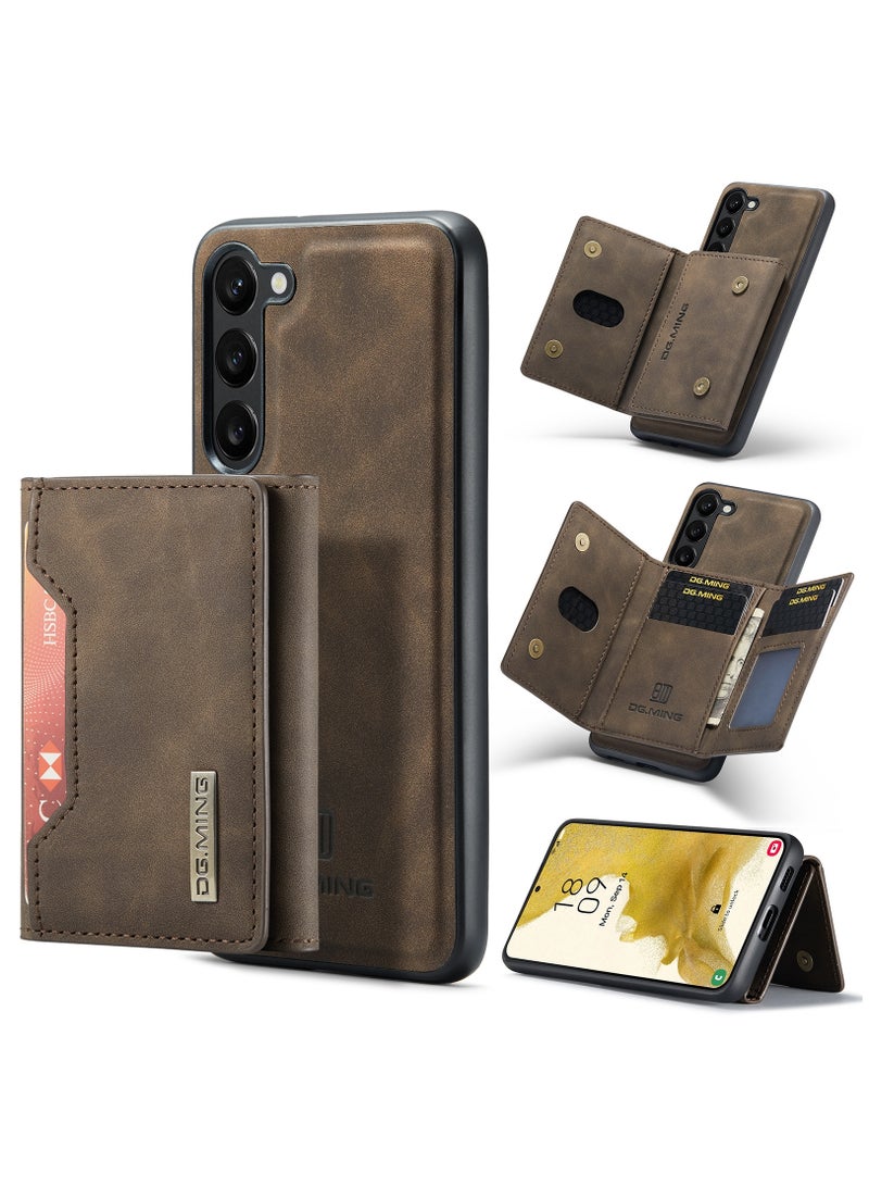 DGMING Wallet Case for Samsung Galaxy S23 Plus DGMING Premium Leather Phone Case Back Cover Magnetic Detachable with Trifold Wallet Card Holder Pocket - Coffee - Image 1
