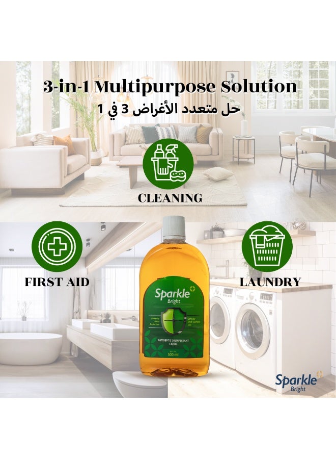 سباركل برايت مطهر ومعقم – 2 × 500 مل، 3 في 1 للاسعافات الأولية والأسطح والغسيل، حماية من الجراثيم لمدة 24 ساعة، آمن على البشرة عند التخفيف، متعدد الاستخدامات للعناية المنزلية والشخصية - Image 3