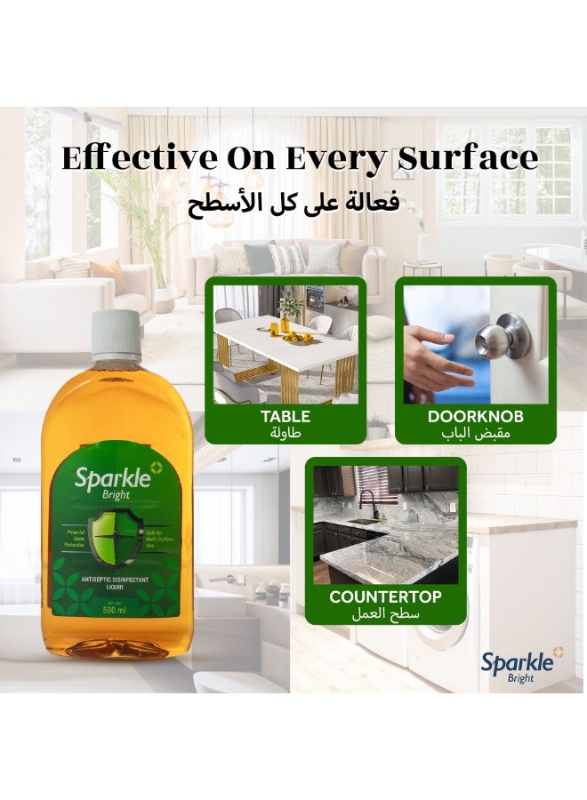 سباركل برايت مطهر ومعقم – 2 × 500 مل، 3 في 1 للاسعافات الأولية والأسطح والغسيل، حماية من الجراثيم لمدة 24 ساعة، آمن على البشرة عند التخفيف، متعدد الاستخدامات للعناية المنزلية والشخصية - Image 5