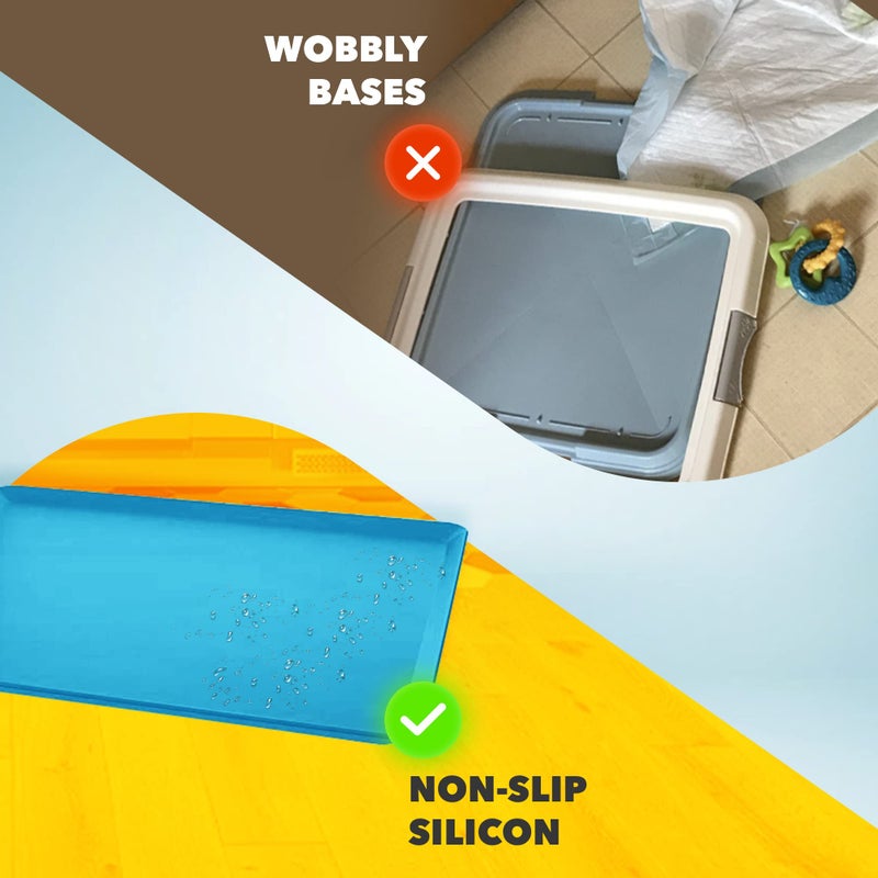 Skywin TidyFriend Dog Pee Pad Holder Tray - Fits Up to 24â€ x 24â€ Pee Pad Holder for Dogs - Stable Grip, Raised Edges, Quick-Wipe Silicone Surface Dog Pad Holder for Indoor Flooring Protection (Dark Blue) - Image 2