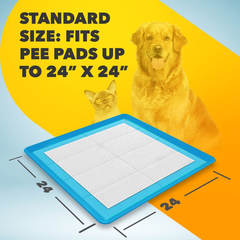 Skywin TidyFriend Dog Pee Pad Holder Tray - Fits Up to 24â€ x 24â€ Pee Pad Holder for Dogs - Stable Grip, Raised Edges, Quick-Wipe Silicone Surface Dog Pad Holder for Indoor Flooring Protection (Dark Blue) - Image 3