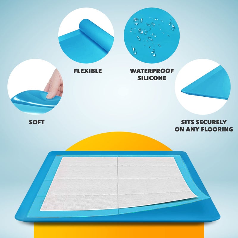 Skywin TidyFriend Dog Pee Pad Holder Tray - Fits Up to 24â€ x 24â€ Pee Pad Holder for Dogs - Stable Grip, Raised Edges, Quick-Wipe Silicone Surface Dog Pad Holder for Indoor Flooring Protection (Dark Blue) - Image 5