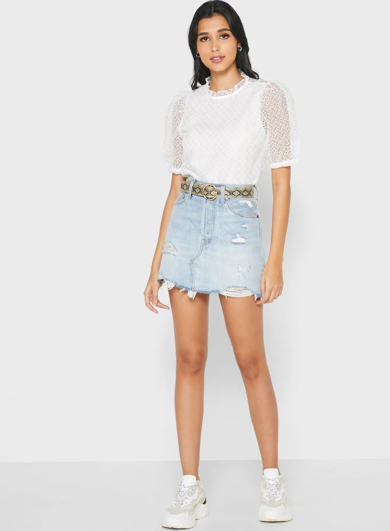 ONLY High Neck Puff Sleeve Lace Top