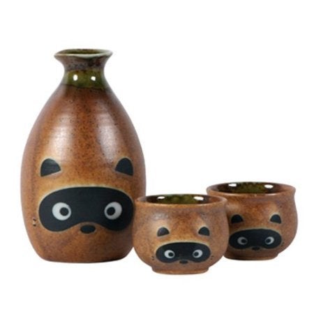 Miya 3Piece Tanuki Raccoon Sake Set