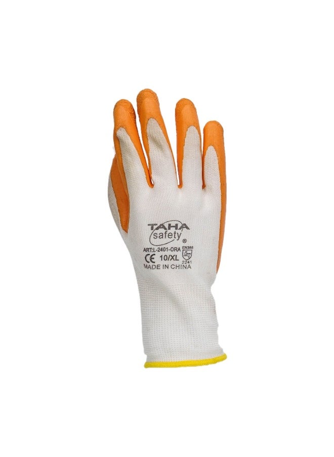 TAHA SAFETY L2401 Orange Latex Foam Safety Gloves | Comfortable White Polyester Base, High Grip for Industrial Use, Lightweight, Flexible, Snug Fit for Construction, Warehouse & General Hand Protection | 1 pair - pzsku/Z448BA4A82CB1C712BBA5Z/45/_/1733240135/3e1af19d-c5e5-4206-8c1a-4387b3824f45