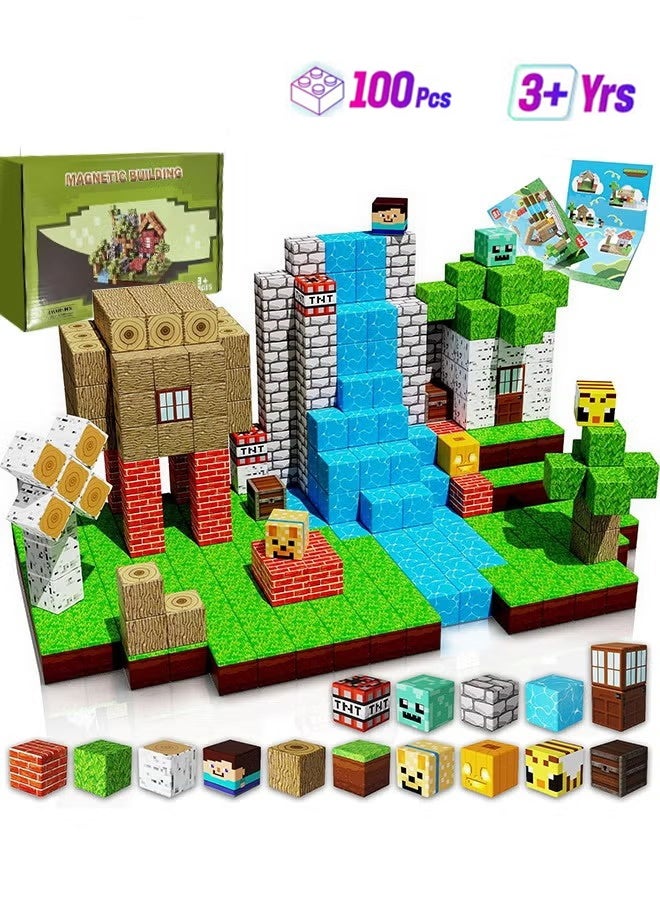 KORAX High-Strength Magnetic Building Blocks - 100 Pieces Magnetic Building Blocks Magnet Cube Toys Stacking, Build a Forest World Set, STEM Montessori Sensory Toys for 3 4 5 6 7 8 9 10 Boys Girls Birthday Gift - Image 1