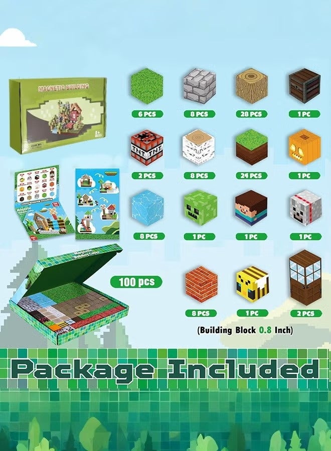 KORAX High-Strength Magnetic Building Blocks - 100 Pieces Magnetic Building Blocks Magnet Cube Toys Stacking, Build a Forest World Set, STEM Montessori Sensory Toys for 3 4 5 6 7 8 9 10 Boys Girls Birthday Gift - Image 2
