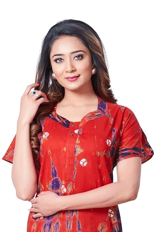 Vlazom Women's Pure Cotton Regular Rajasthani Nighty Rajasthani Gown Jaipuri Nighty Jaipuri Gown Maxi Gown (Pack of 2 pcs) (Red-Purple, Free Size) - Image 3