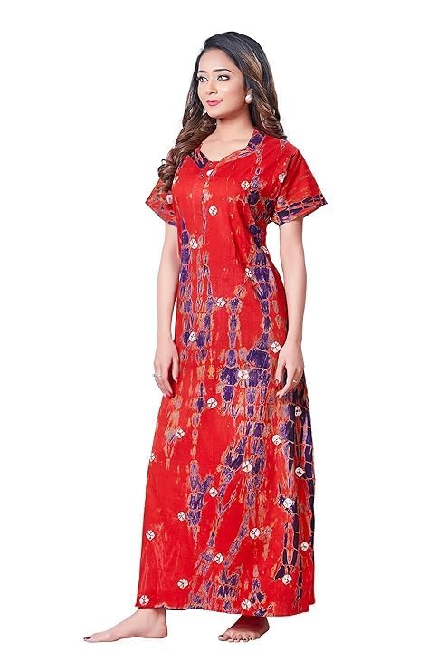 Vlazom Women's Pure Cotton Regular Rajasthani Nighty Rajasthani Gown Jaipuri Nighty Jaipuri Gown Maxi Gown (Pack of 2 pcs) (Red-Purple, Free Size) - Image 4