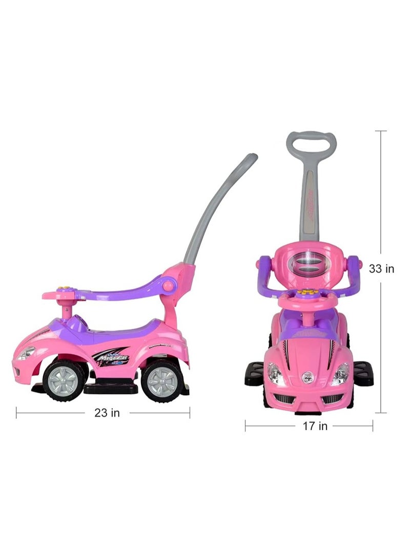 3 In 1 Ride On Toy Car With Barrier And Backrest, Removable Hanlde For Kids - Pink - Image 3