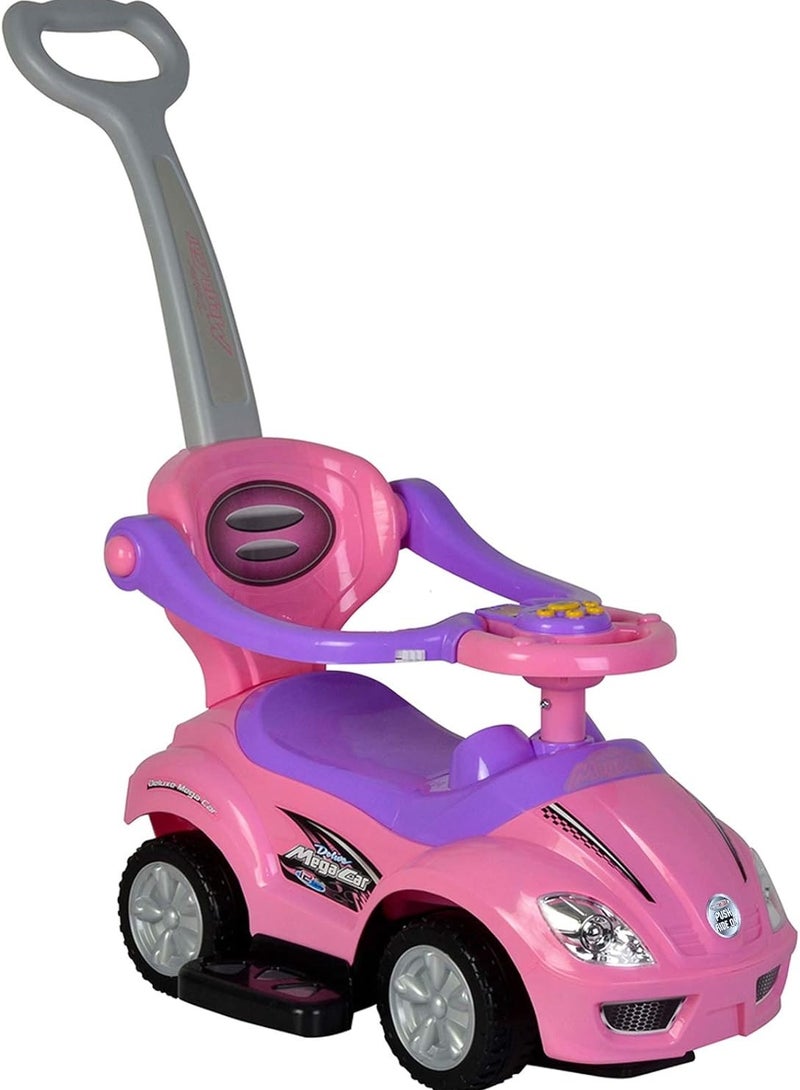 3 In 1 Ride On Toy Car With Barrier And Backrest, Removable Hanlde For Kids - Pink - Image 1
