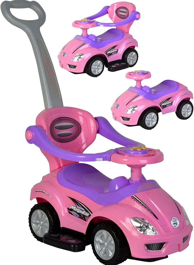 3 In 1 Ride On Toy Car With Barrier And Backrest, Removable Hanlde For Kids - Pink - Image 2