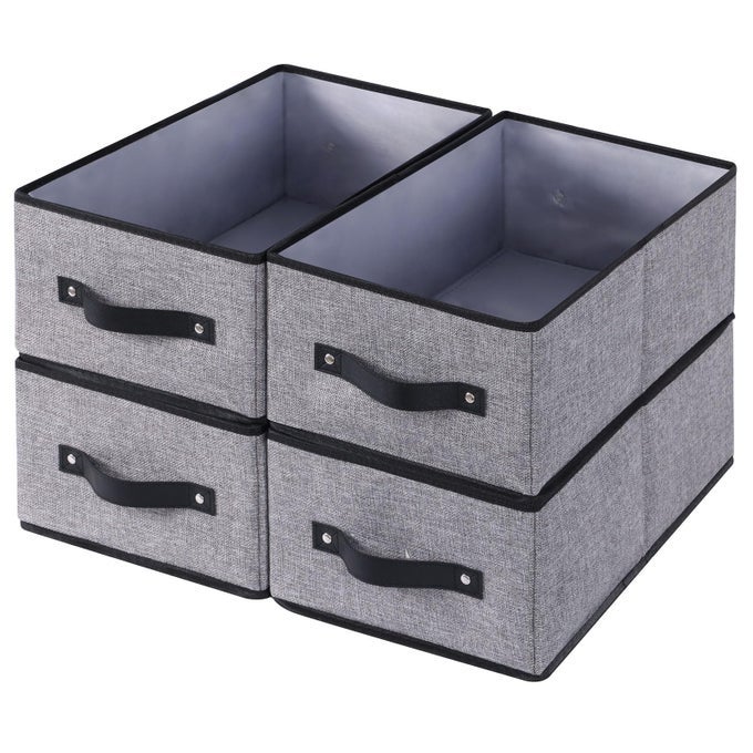 CLOTHING STORAGE CUBES ORGANIZER BINS WITH DOUBLE HANDLES FOLDABLE FABRIC BASKETS CONTAINERS CLOTHES BOXES FOR ORGANIZING SHELVES GRAY 332314 CM 4PACK
