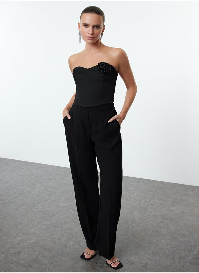 trendyol Black Crop Rose Detail Woven Bustier TPRAW25BS00007  - Image 2