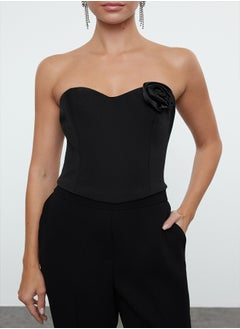 trendyol Black Crop Rose Detail Woven Bustier TPRAW25BS00007  - Image 3