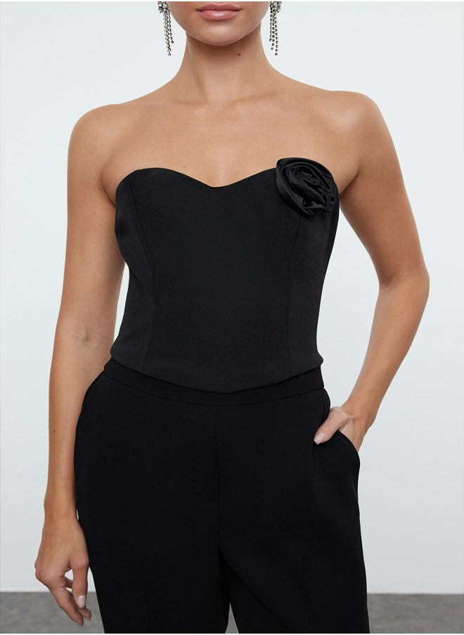 trendyol Black Crop Rose Detail Woven Bustier TPRAW25BS00007  - Image 3